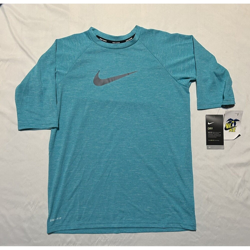 NWT Boys Youth Nike UPF 40+ Hydro Half Sleeve Rash Guard Swim Shirt NESSA-486 XL